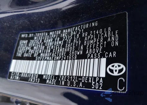 2021 Toyota Corolla Le from USA, damaged, VIN 5YFEPMAEXMP241658